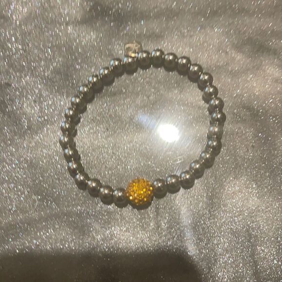 SILVER RUSTIC Cuff with Amber Gold Crystal Bead! - Picture 13 of 17